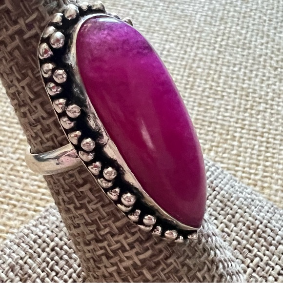 New Pink Enhanced Ruby Stone Crystal Ring Silver Overlay Size 6.5 - Picture 2 of 5